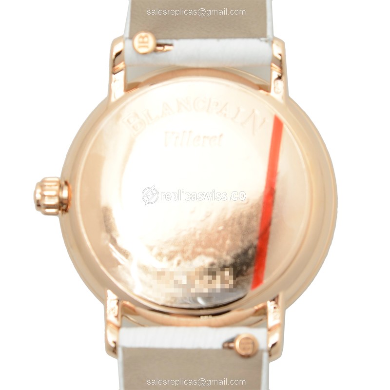 Blancpain 6102-2954-95A Replica - Auto - 18kt Rose Gold & Diamond - Pink Dial - Leather White Strap - View 3