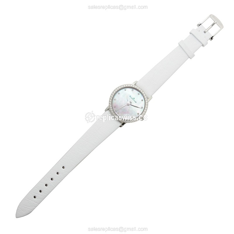 Blancpain 6102-4654-95A Replica - Automatic - Stainless Steel & Diamond - White Dial - Leather Strap - Buckle Clasp - View 2