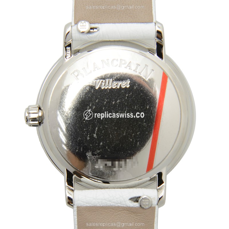 Blancpain 6102-4654-95A Replica - Automatic - Stainless Steel & Diamond - White Dial - Leather Strap - Buckle Clasp - View 3