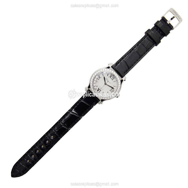 Chopard 278573-3003 Replica - Automatic - Stainless Steel - Diamonds - Silver Dial - Black Alligator Strap - Buckle - View 2