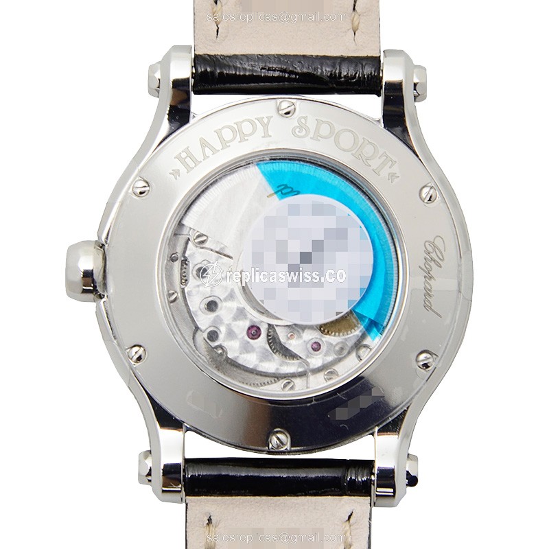 Chopard 278573-3003 Replica - Automatic - Stainless Steel - Diamonds - Silver Dial - Black Alligator Strap - Buckle - View 3