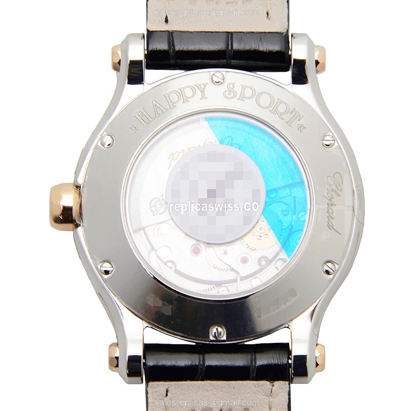 Chopard Happy Sport 278573-6003 - Auto - 18kt Rose Magic - Diamond Dial - Black Alligator Strap - View 3