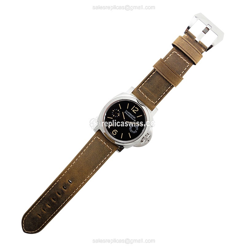 Panerai PAM00590 LUMINOR Replica - Manual - Stainless Steel - Black Dial - Brown Cowhide Strap - View 2