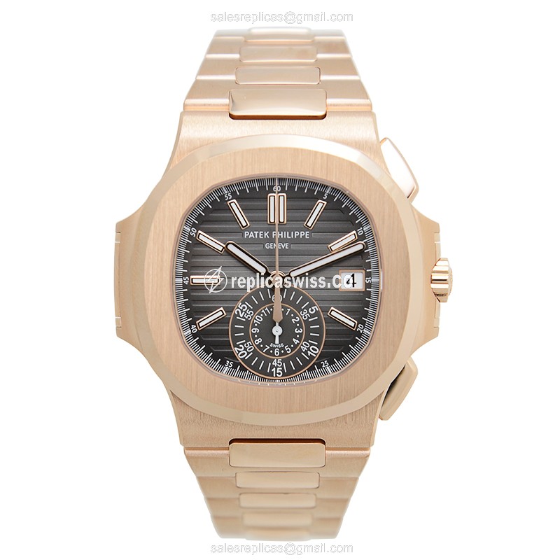 Patek Philippe 5980/1R-001 Replica - Automatic 18kt Rose Gold - Gray Dial - Gold Strap - View 2
