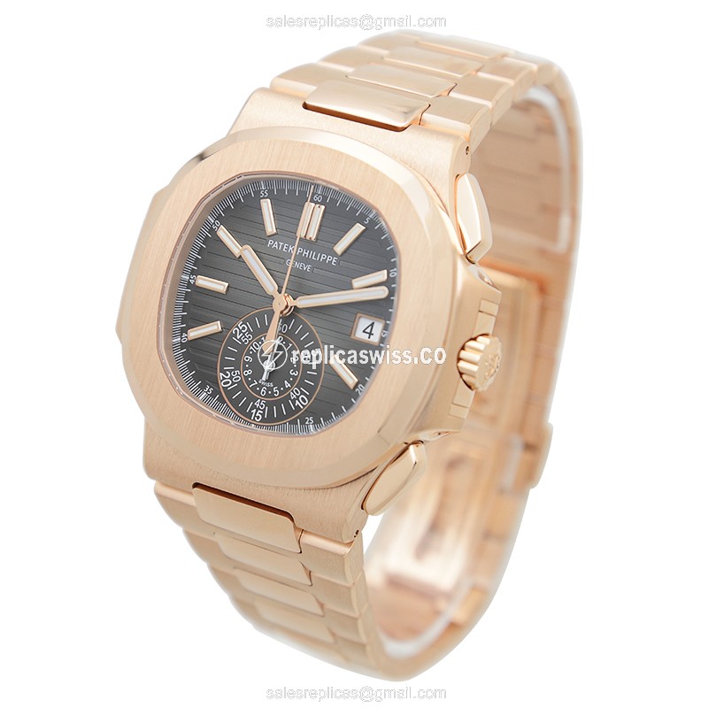Patek Philippe 5980/1R-001 Replica - Automatic 18kt Rose Gold - Gray Dial - Gold Strap - View 3