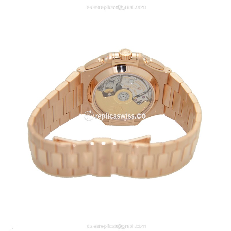 Patek Philippe 5980/1R-001 Replica - Automatic 18kt Rose Gold - Gray Dial - Gold Strap - View 4