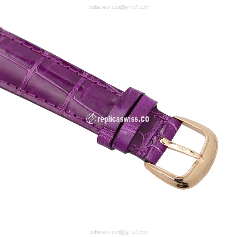 Franck Muller 5852 Replica - Quartz - 18kt Rose Gold - White Dial - Buckle Clasp - Purple Alligator Strap - View 4