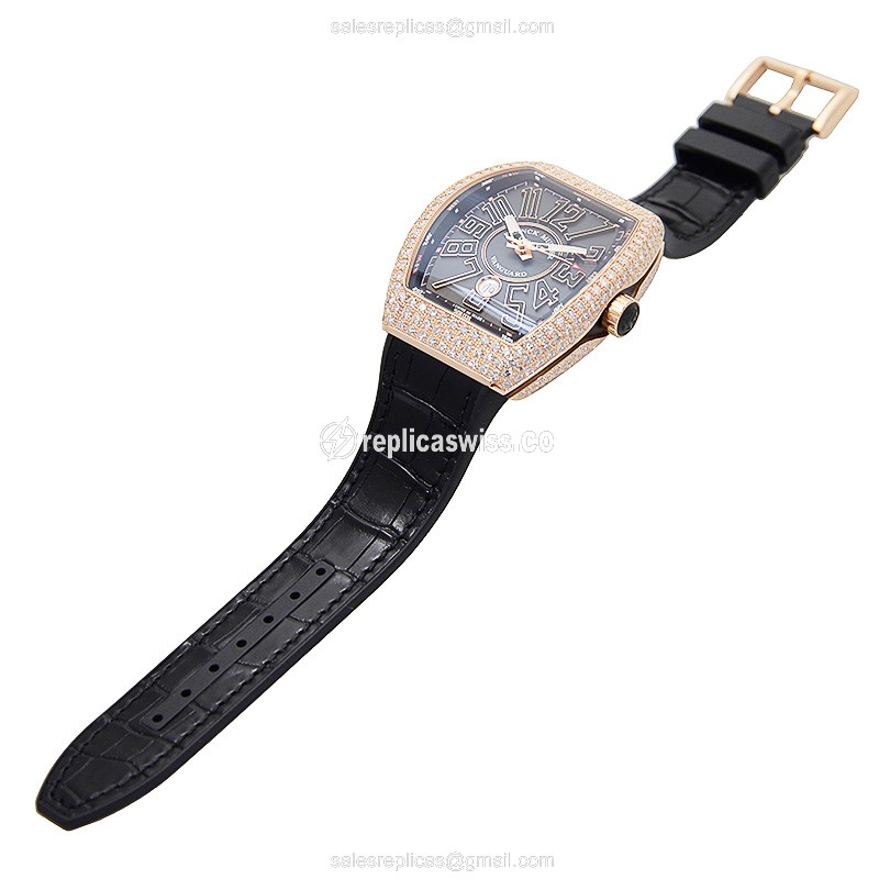 Franck Muller V 45 SC DT D 5N Vanguard - Automatic - 18kt Rose Gold Case - Black Dial, Diamond Bezel - View 2