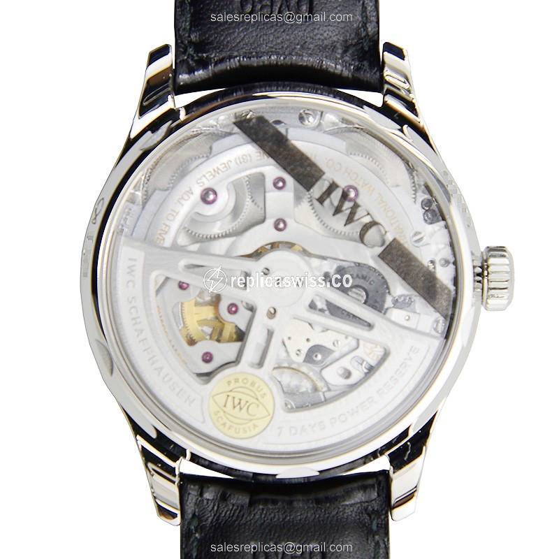 IWC Portuguese Automatic - Stainless Steel Case - Black Dial - Alligator Black Strap - View 3