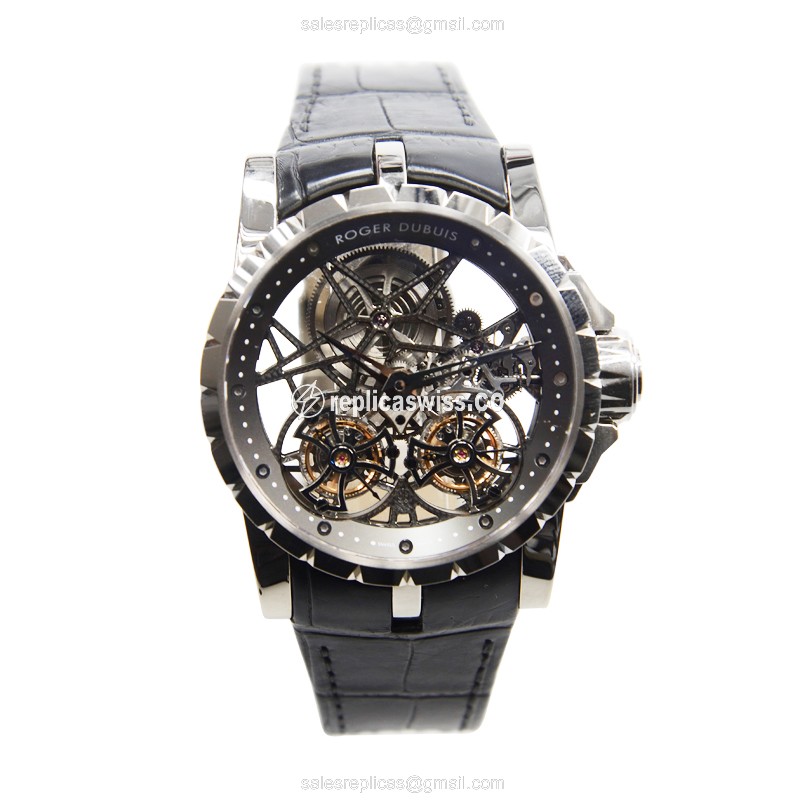 Roger Dubuis RDDBEX0281 EXCALIBUR - Manual Wind - 18kt Gold Case - Silver Dial - Black Leather Strap - View 2