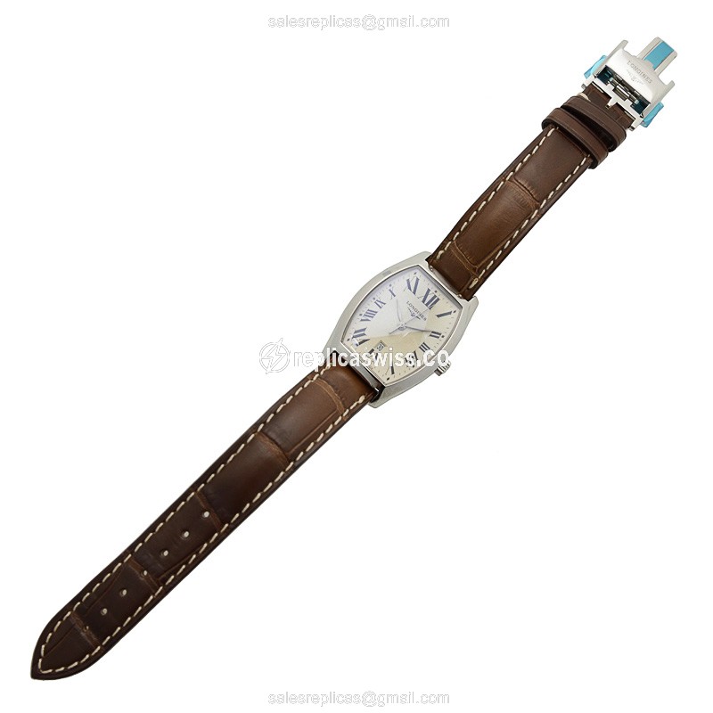 Longines EVIDENZA Quartz - Steel Case, White Dial - Brown Alligator Strap - View 2