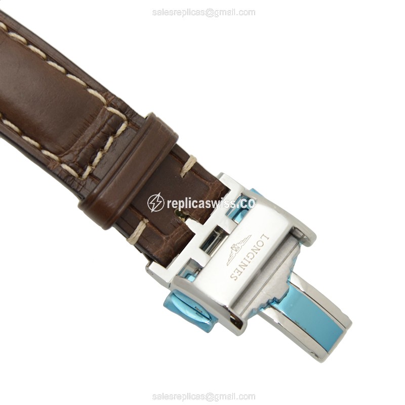Longines EVIDENZA Quartz - Steel Case, White Dial - Brown Alligator Strap - View 4