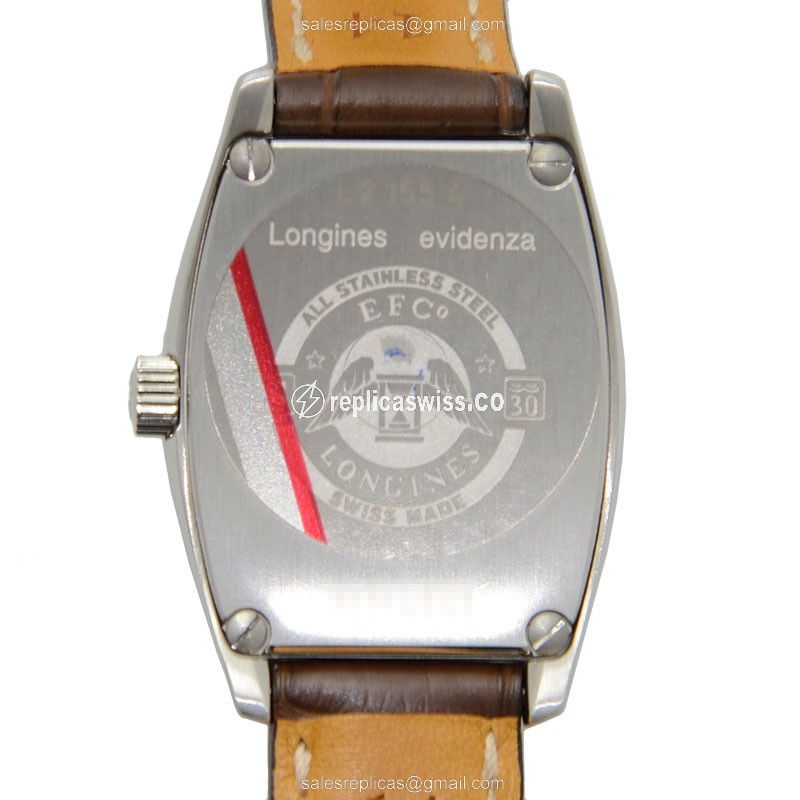 Longines EVIDENZA Quartz - Steel Case, White Dial - Brown Alligator Strap - View 3