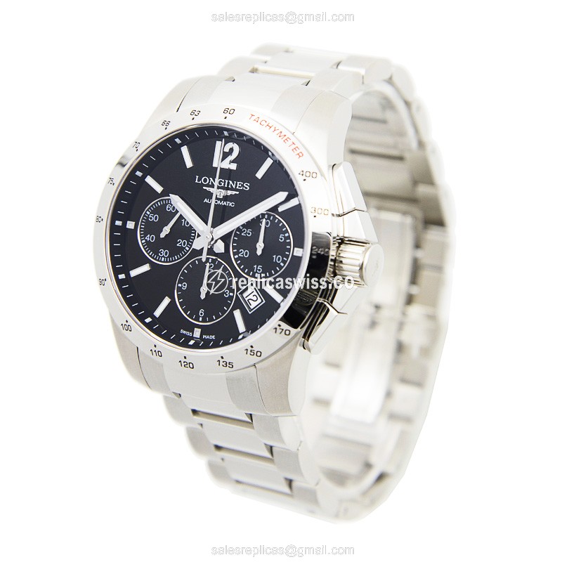 Longines CONQUEST Replica - Automatic - Stainless Steel - Black Dial - Silver Strap - View 3