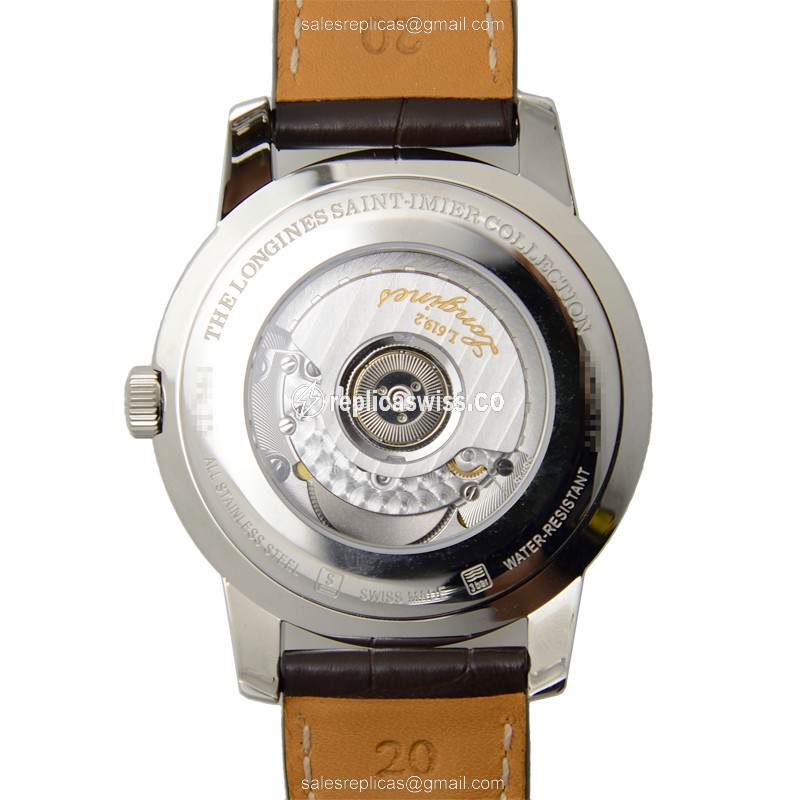 Longines Saint Imier Replica - Automatic - Steel Case - Silver Dial, Brown Alligator Strap - View 3