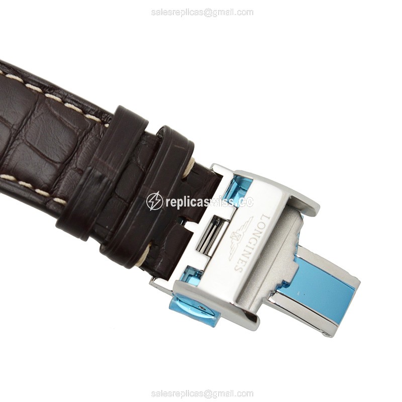 Longines Saint Imier Replica - Automatic - Steel Case - Silver Dial, Brown Alligator Strap - View 4