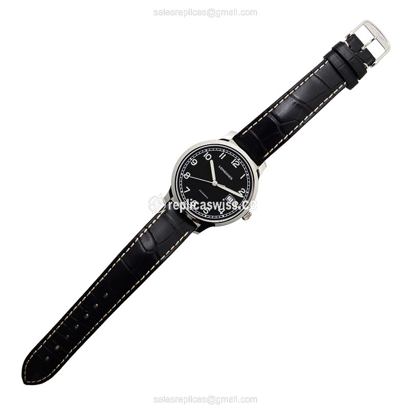 Longines Heritage Replica - Automatic - Black Dial - Steel Case - Alligator Black Strap - View 2