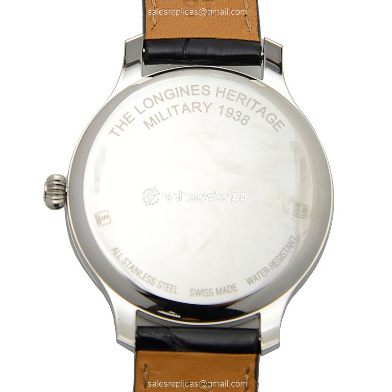 Longines Heritage Replica - Automatic - Black Dial - Steel Case - Alligator Black Strap - View 3