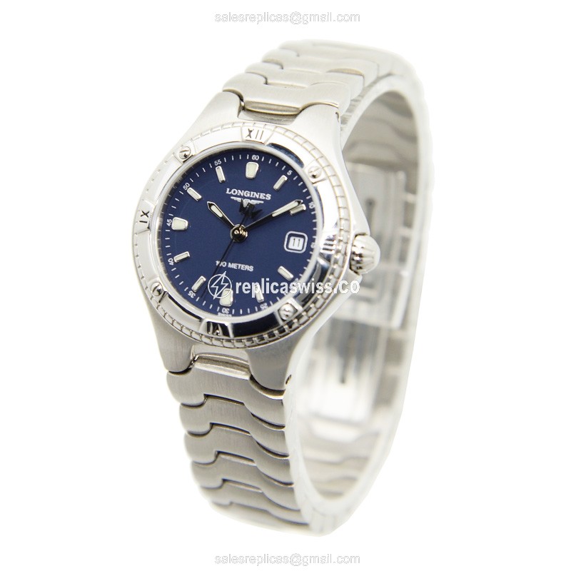 Longines MODELO Quartz - Steel Case - Blue Dial - Silver Clasp, Steel Strap - View 3