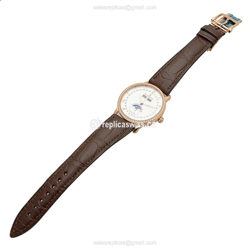Blancpain Villeret 6263-2942-55B Replica - Automatic - 18kt Rose Gold - Diamond Bezel - White Dial - View 2
