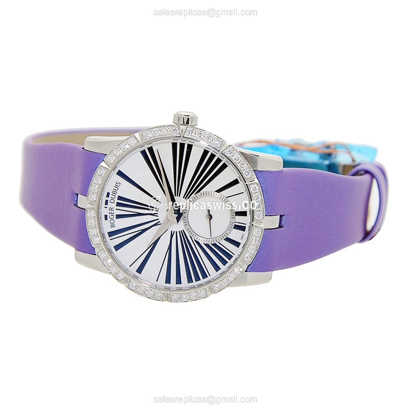 Roger Dubuis DBEX0287 EXCALIBUR - Auto - 18kt Gold - Silver Dial - Purple Strap - View 2