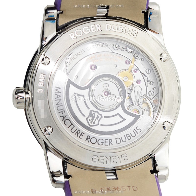 Roger Dubuis DBEX0287 EXCALIBUR - Auto - 18kt Gold - Silver Dial - Purple Strap - View 3