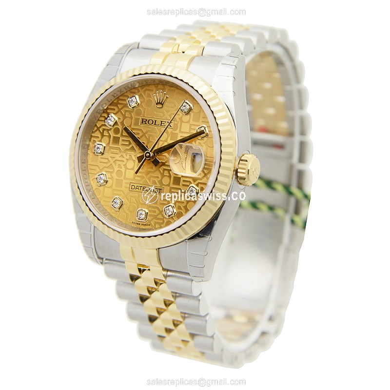 Rolex Datejust Replica - Gold-Steel Case - Automatic - Gold Dial, Gold Clasp & Strap - View 3