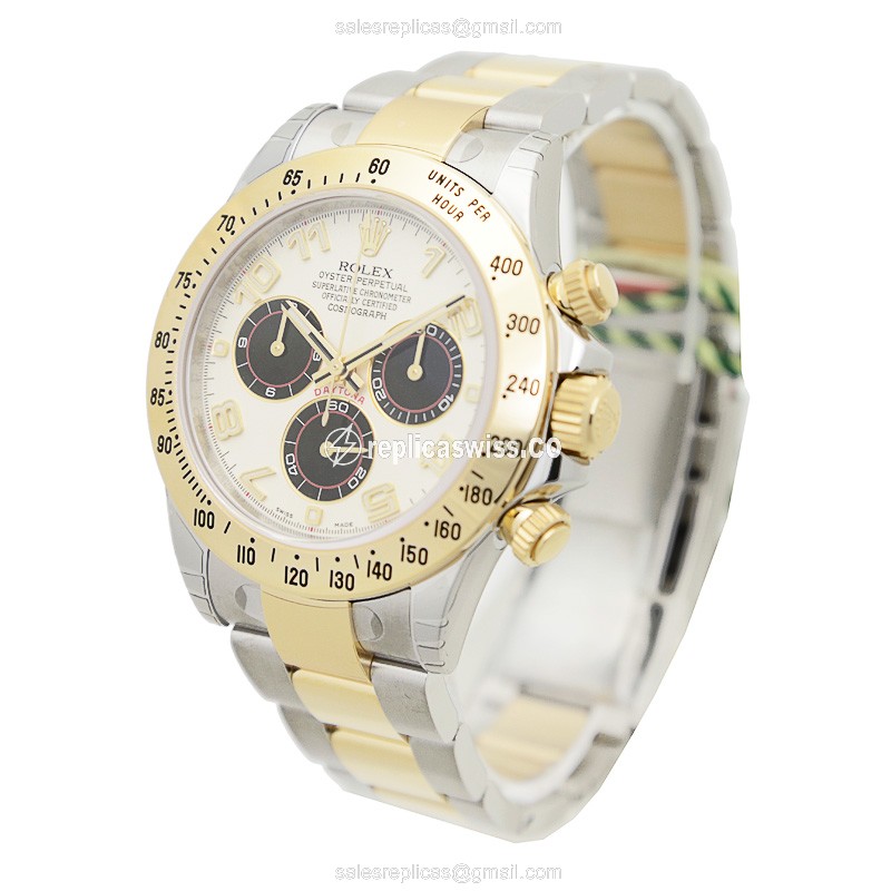 Rolex Daytona Replica - 18kt Gold/Steel - Automatic - White Dial - Silver Strap - View 3