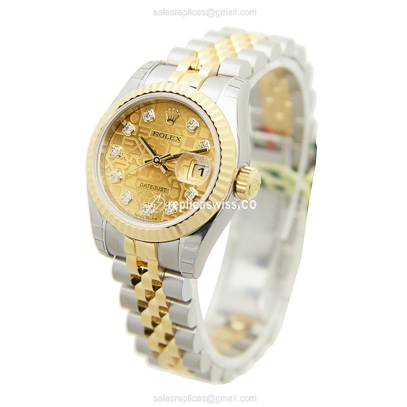 Rolex Datejust Replica - 18kt Gold/Steel - Automatic - Gold Dial - Silver Clasp - View 3