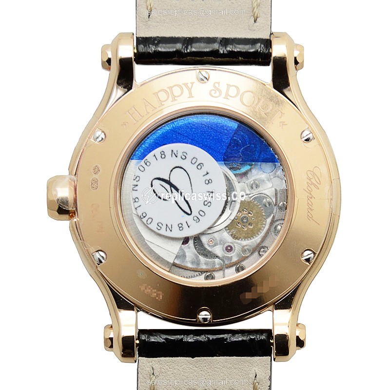 Chopard Happy Sport Replica - Automatic - 18kt Rose Gold - Silver Dial - Black Alligator Strap - View 3
