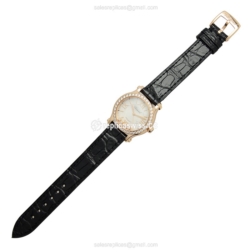Chopard Happy Sport 274893-5002 - Auto 18kt Rose Gold & Diamonds - Silver Dial - Black Alligator Strap - View 2