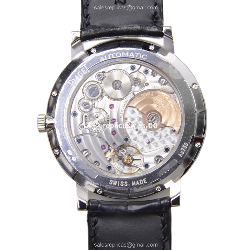Piaget Altiplano Replica - Auto 18kt White Gold - Diamond White Dial Alligator Black Buckle - View 3