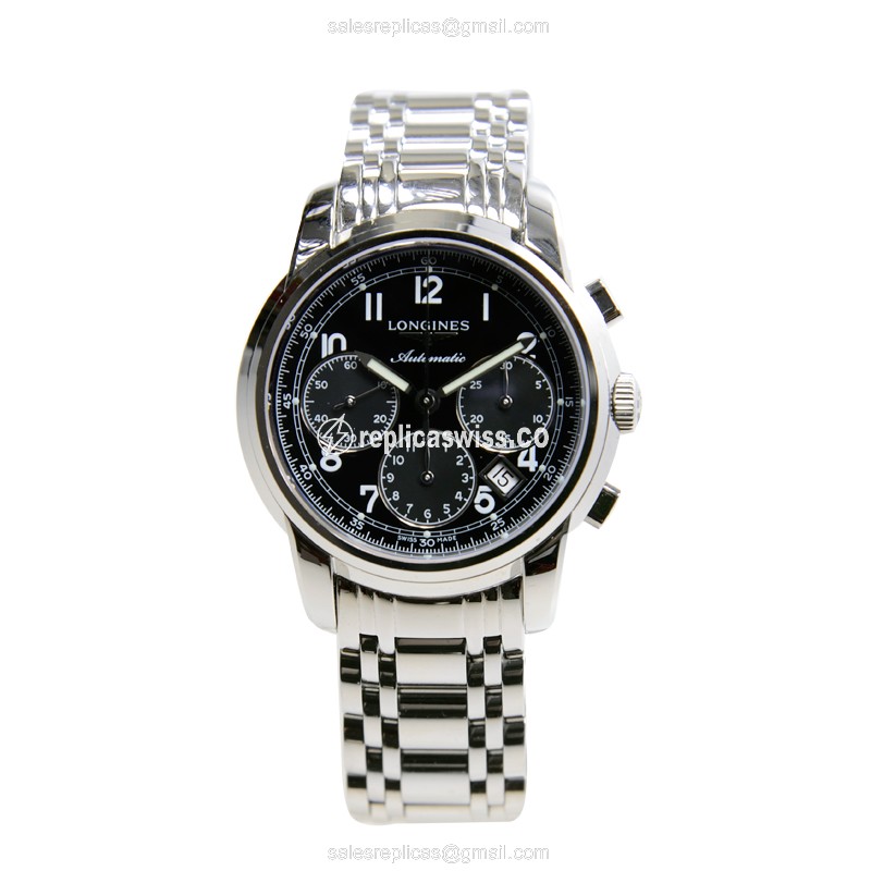 Longines Saint Imier Replica - Automatic - Steel Case - Black Dial, Silver Clasp - View 2