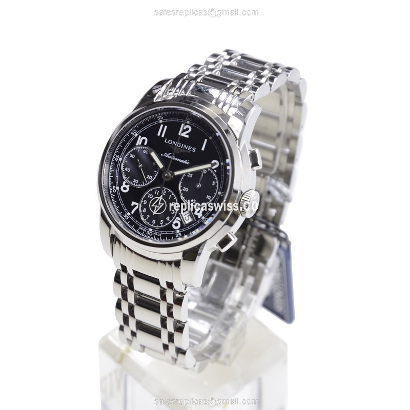 Longines Saint Imier Replica - Automatic - Steel Case - Black Dial, Silver Clasp - View 3
