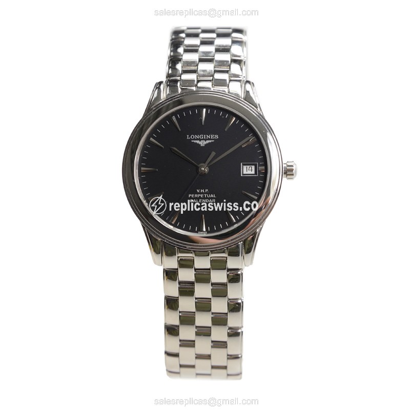 Longines L4.722.4.52.6 Flagship Replica - Quartz - Black Dial, Steel Case - View 2
