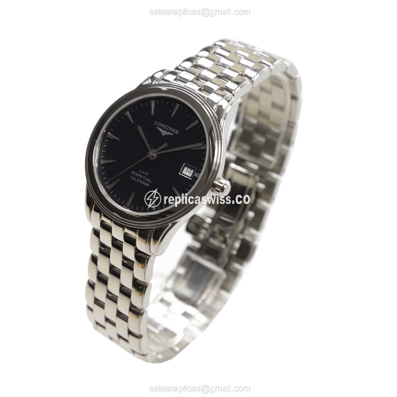 Longines L4.722.4.52.6 Flagship Replica - Quartz - Black Dial, Steel Case - View 3