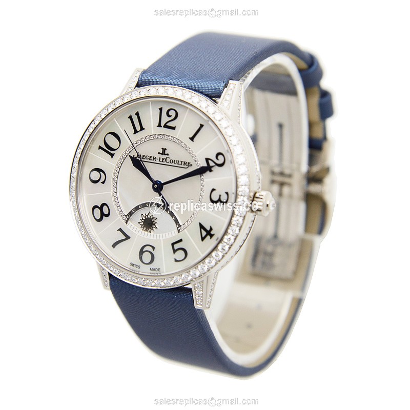Jaeger-Lecoultre Rendez-Vous Replica - Automatic - 18kt White Gold - Diamond - White Dial - Blue Satin Strap - View 3