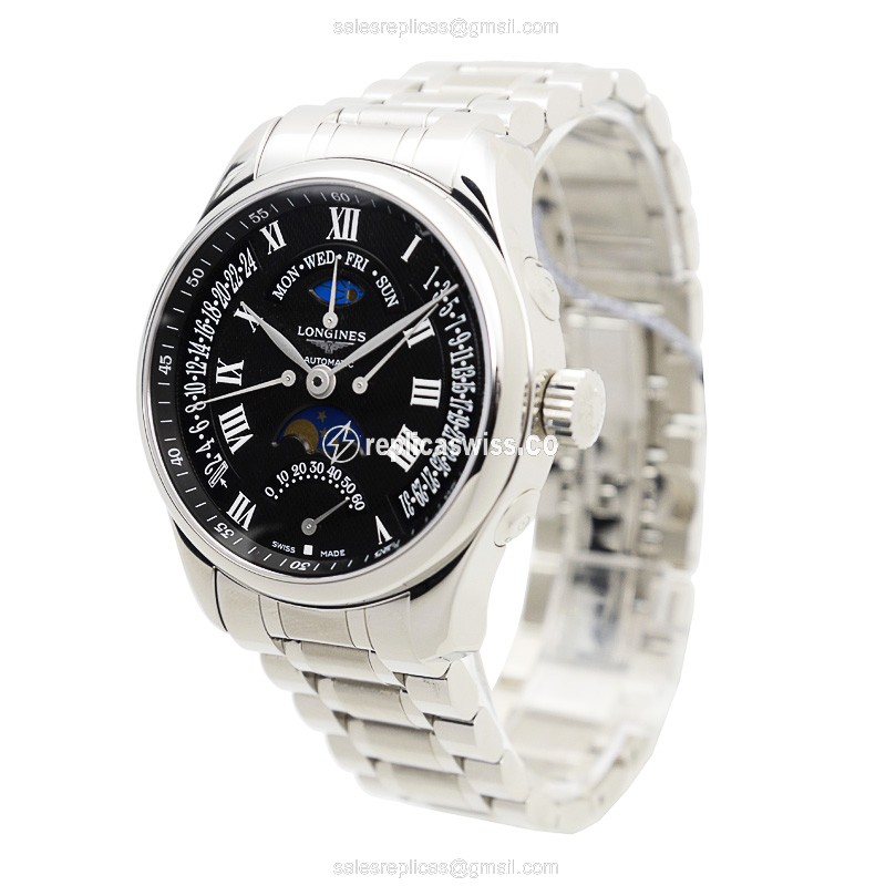 Longines L2.739.4.51.6 Replica - Automatic - Black Dial, Steel Case, Silver Clasp - View 3