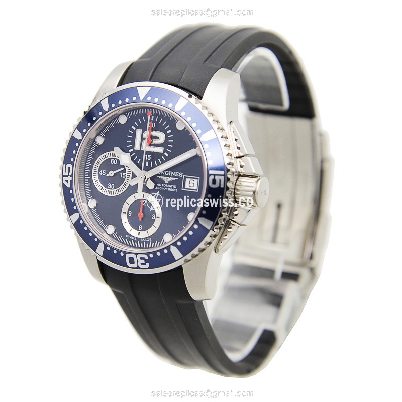 Longines CONQUEST Replica - Automatic - Steel Case - Blue Dial, Black Rubber Strap - View 3