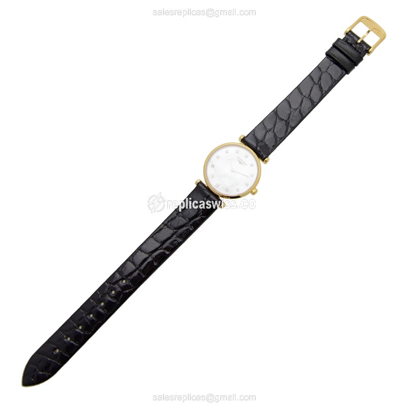Longines LA GRANDE Replica - Quartz - Gold PVD - White Dial - Black Alligator Strap - View 2