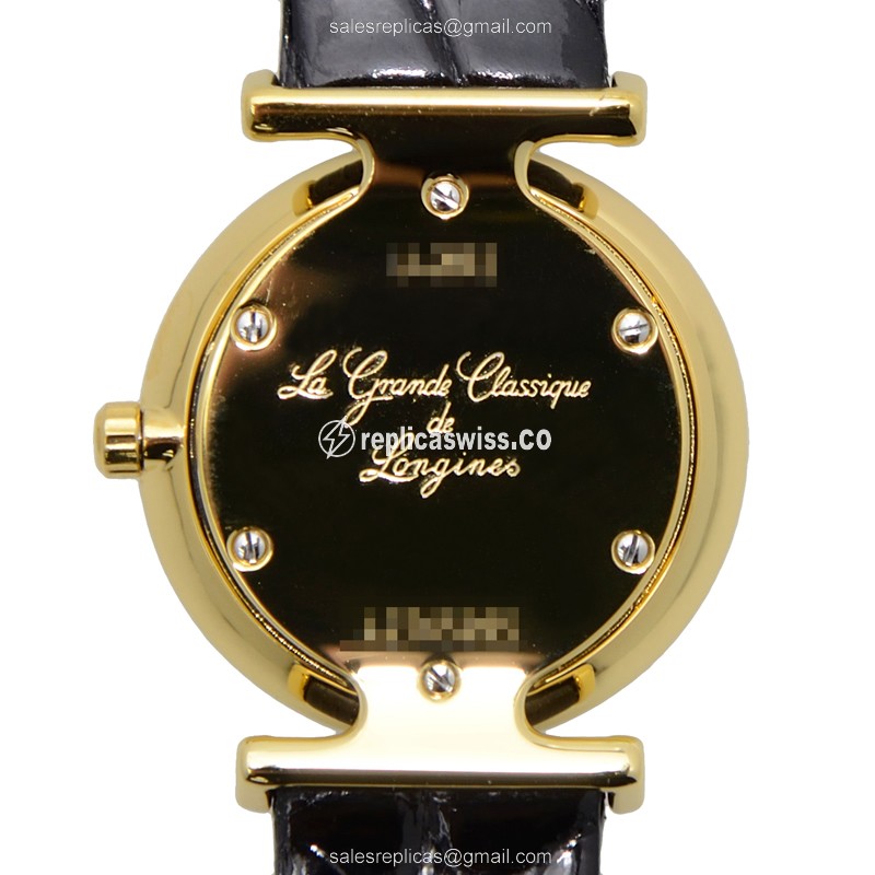 Longines LA GRANDE Replica - Quartz - Gold PVD - White Dial - Black Alligator Strap - View 3