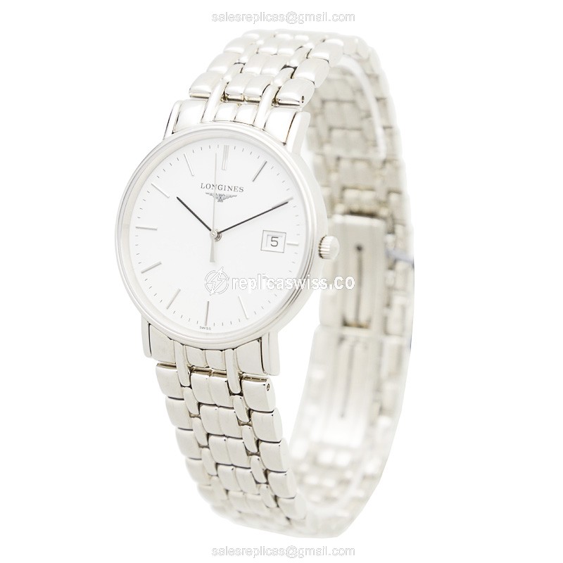 Longines Presence Replica - Quartz - White Dial on Steel - Silver Clasp - View 3