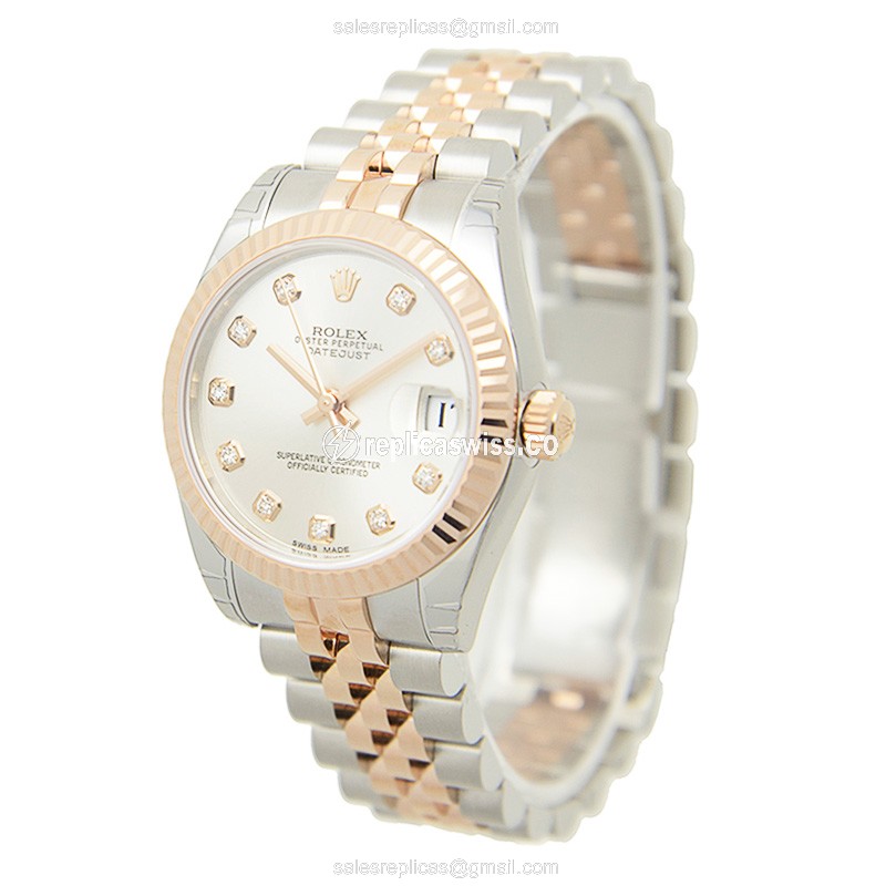Rolex Datejust Replica | Automatic | 18kt Rose Gold & Steel Case | Silver Dial - View 3