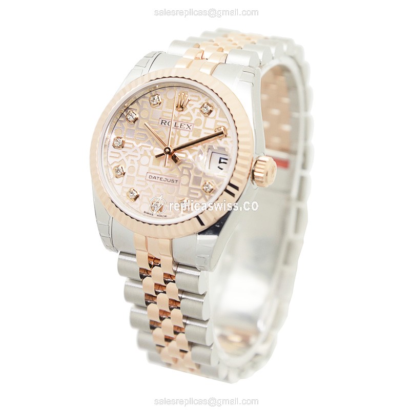 Rolex Lady Datejust Replica | Automatic | Rose Gold & Steel Case | Gold Dial - View 3
