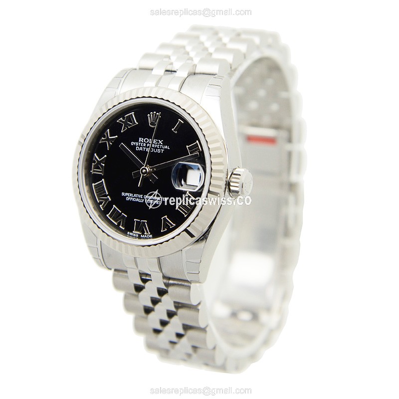Rolex Datejust Replica - Automatic - White Gold & Steel - Black Dial, Steel Strap - View 3