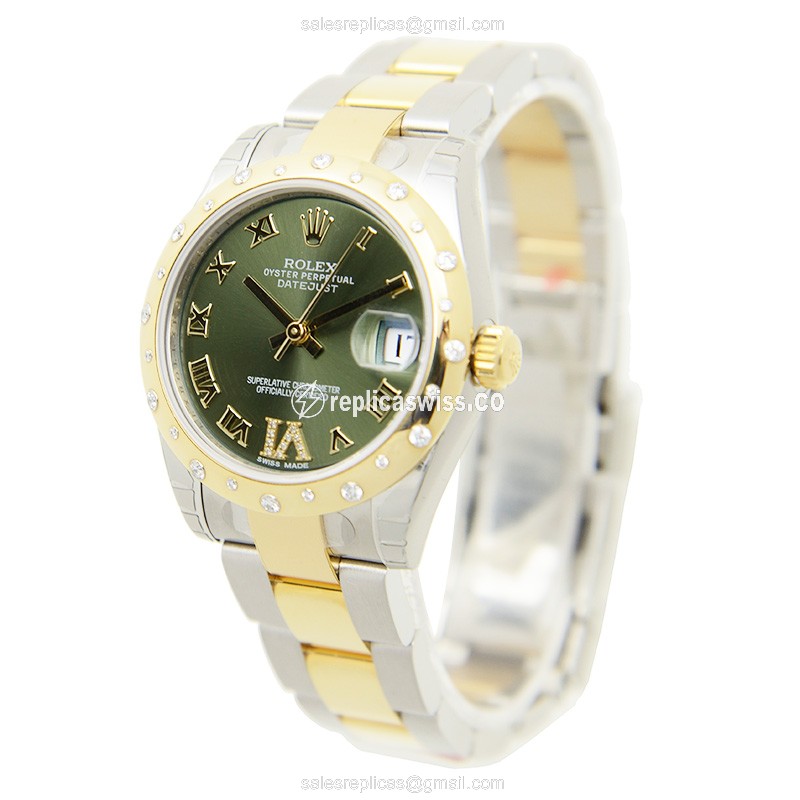 Rolex Lady Datejust Replica - Automatic | Green Dial | Silver Clasp - View 3