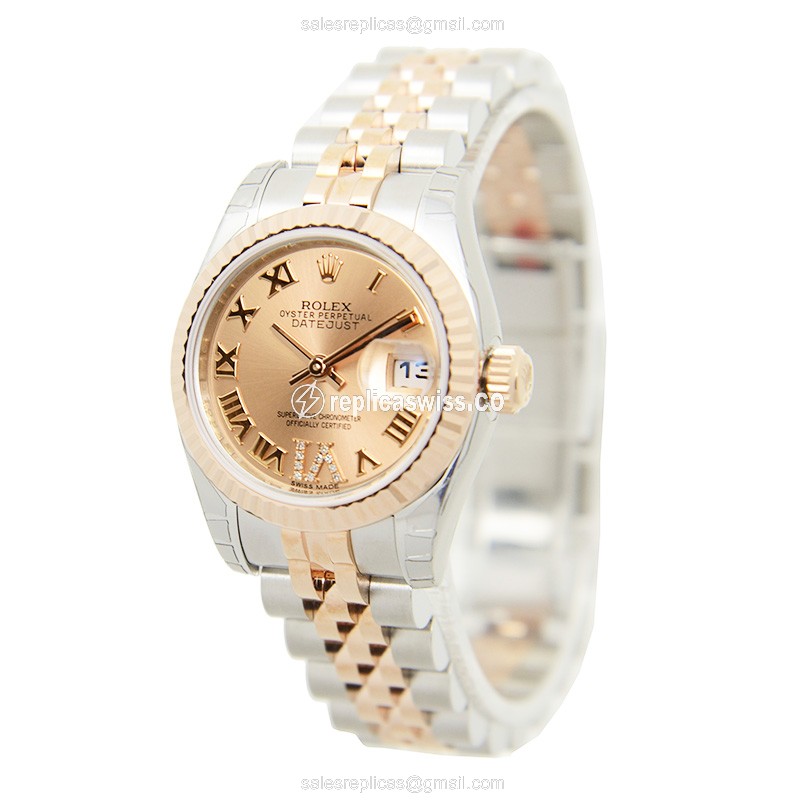 Rolex Datejust Replica - Automatic - Rose Gold & Steel - Gold Dial, Silver Clasp - View 3
