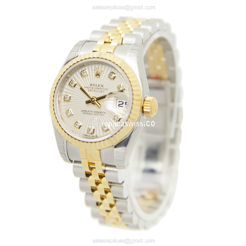 Rolex Datejust Lady Replica - Automatic - White Dial on Silver Strap - View 3