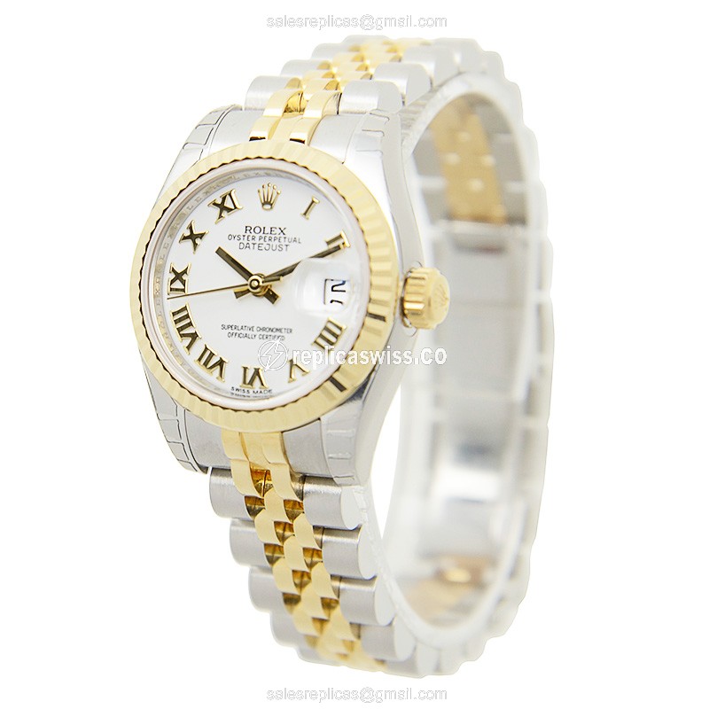 Rolex Lady Datejust Replica - Automatic - 18kt Gold & Steel - White Dial, Silver Strap - View 3