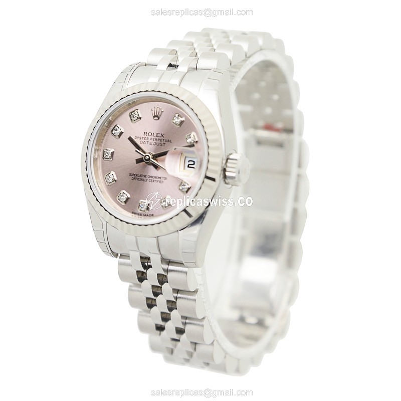 Rolex Datejust Replica - Automatic - 18kt White Gold & Steel - Pink Dial - View 3